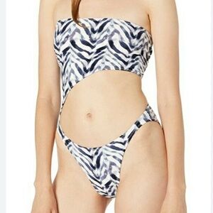 NORMA KAMALI C Marissa Mio chevron zebra one-piece cutout swimsuit size M NWT